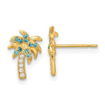 14k Madi K Blue and Clear CZ Palm Tree Childrens Post Earrings