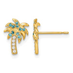 14k Madi K Blue and Clear CZ Palm Tree Post Earrings