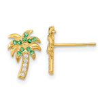 14k Madi K Green and Clear CZ Palm Tree Childrens Post Earrings