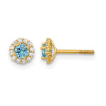 14k Madi K Polished Round Blue and Clear CZ Halo Screwback Post Earrings