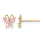 14k Madi K Kids Pink CZ Butterfly Childrens Post Earrings