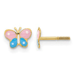 14k Madi K Polished Pink and Blue Enameled Butterfly Screwback Post Earrings