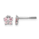 14k White Gold Madi K Polished Pink CZ Butterfly Screwback Post Earrings