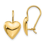 14k Polished Puffed Heart Kidney Wire Earrings
