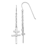 14K White Gold Chain Dangle 2-Cross French Hook Earrings