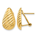 14k 11x Polished Diagonal Stripe Teardrop Omega Back Post Earrings