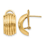 14k 9.5x Polished Ribbed Half Hoop Omega Back Post Earrings