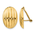 14k 14x Oval Polished Fancy Ribbed Omega Back Non-pierced Earrings