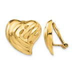 14k Striped Heart Omega Back Non-pierced Earrings