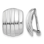 14k White Gold 12x Polished Ribbed Omega Back Non-pierced Earrings