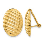 14k 15x Oval Button Polished Striped Omega Back Non-pierced Earrings