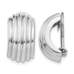 14k White Gold 9.5x Polished Ribbed Half Hoop Omega Back Non-pierced Earrings