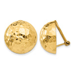 14k Hammered Half Ball Omega Back Non-pierced Earrings