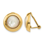 14k Omega Clip Mother of Pearl Cabochon Non-pierced Earrings