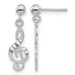 14k White Gold Polished Diamond-cut Treble Clef Dangle Post Earrings