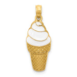 14k White Enameled Vanilla Ice Cream Cone Pendant