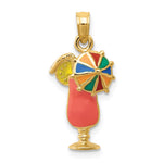14k Pink Enameled Tropical Drink with Multi-Colored Umbrella Charm