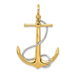 14k Two-tone 3-D Large Anchor with Entwined Rope Accent Pendant