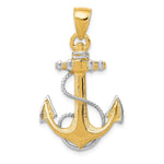 14K and White Rhodium Anchor with Rope Pendant