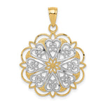 14K and White Rhodium Filigree Hearts with Scalloped Edge Pendant