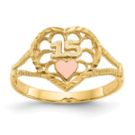 14K Two-tone Diamond-cut Quinceanera Heart Ring