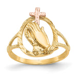 14K Two-tone Diamond Cut Praying Hands with Cross Ring