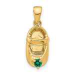 14k 3-D May/Green Synthetic Stone Engravable Baby Shoe Charm