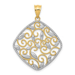 14K and White Rhodium Diamond-Cut Filigree Swirl Pendant