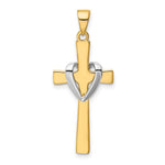 14k w/Rhodium Polished Heart Cross Pendant