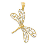 14k and White Rhodium Polished Diamond-cut Filigree Dragonfly Pendant
