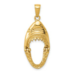 14K Gold Polished 2-D Jaws Shark Head Mouth Opens Pendant