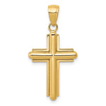 14K Polished Beveled Stick Cross with Frame Pendant