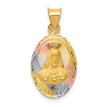 14K w/Rose and White Rhodium D/C Sagrado Corazon Oval Pendant