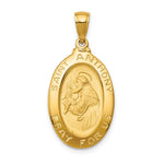 14k Polished and Satin Hollow Saint Anthony Oval Medal Pendant