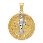 14k and White Rhodium Solid Large St. Benedict Medal Pendant