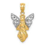 14K and White Rhodium Polished and Textured Angel Pendant