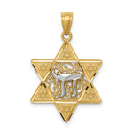 14k Two-tone Gold Polished Star of David w/Chai Pendant