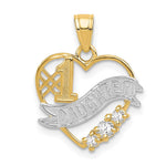 14k w/Rhodium CZ #1 DAUGHTER Heart Pendant