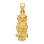 14k Satin Diamond-cut Owl Pendant