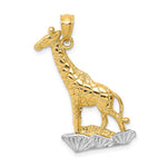 14k and White Rhodium Diamond-cut Polished Giraffe Pendant