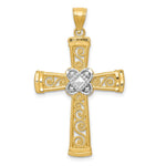 14k and White Rhodium Diamond-cut Filigree Cross Pendant