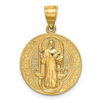 14k Polished Solid St Benedict 2-Sided Round Pendant