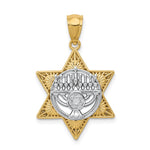 14K Two-Tone Fancy Star Of David and Menorah Pendant