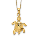 14k Polished Turtle with Textured Shell Necklace