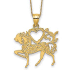 14k Textured Heart and Horse Necklace