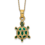 14k Green Enamel 3-D Land Turtle Necklace