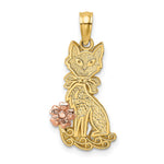 14k Two-Tone Sitting Cat with Bow and Flower Charm