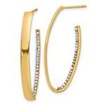 14K Polished with Crystals J-Hoop Drop Post Earrings