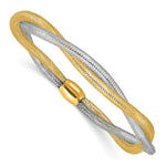 14K with Rhodium Mesh Twist Slip-on Stretch Bracelet