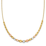 14K Tri-color Polished and Diamond-cut Square Beads with extender Necklace